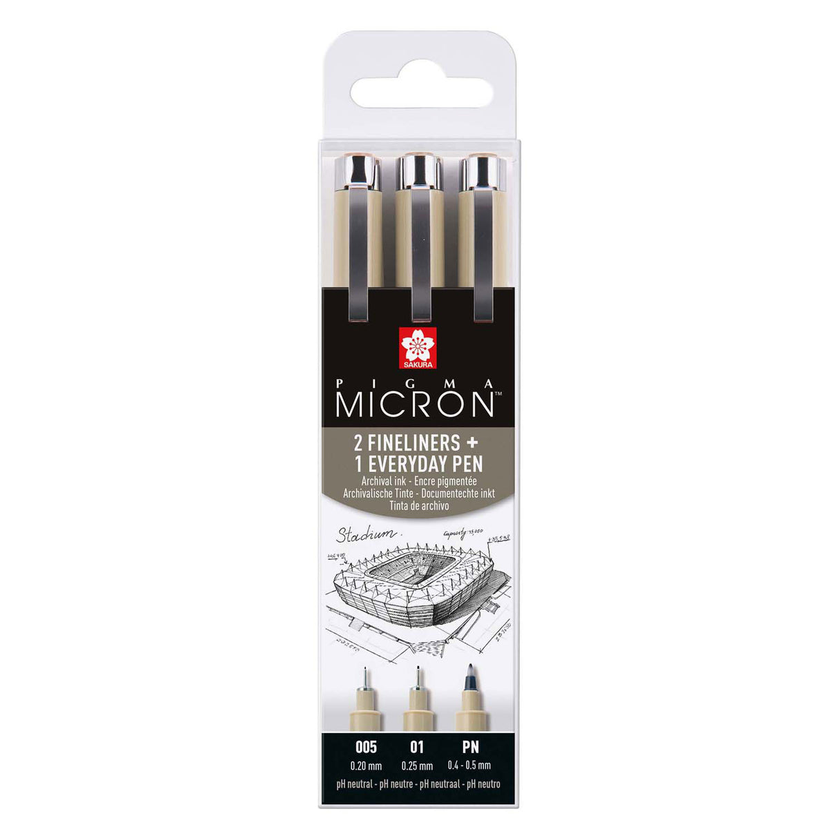 Sakura Pigma Micron Federmäppchen 3 Fineliner schwarz 005-01-pn Bogen.