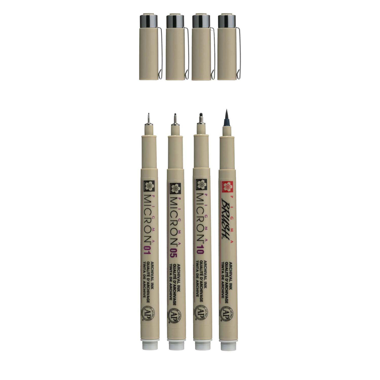 Sakura Pigma Micron Fineliner-Set, 4 Größen, helles kühles Grau