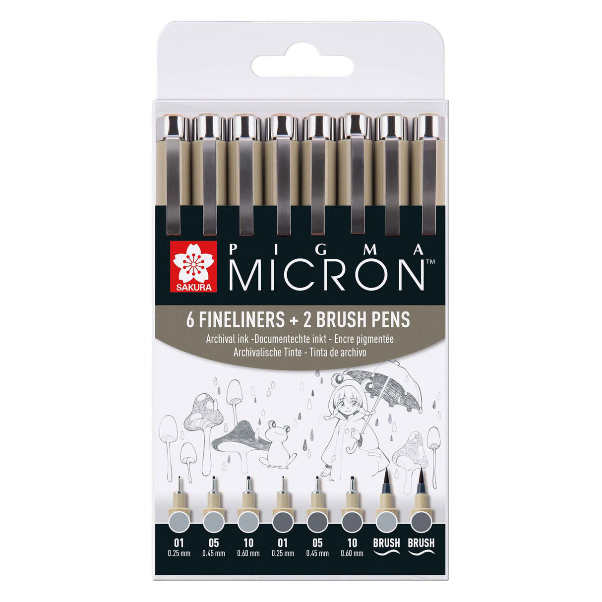Sakura Pigma Micron Fineliner-Set | 8 Stifte, helles kühles Grau, kühles Grau