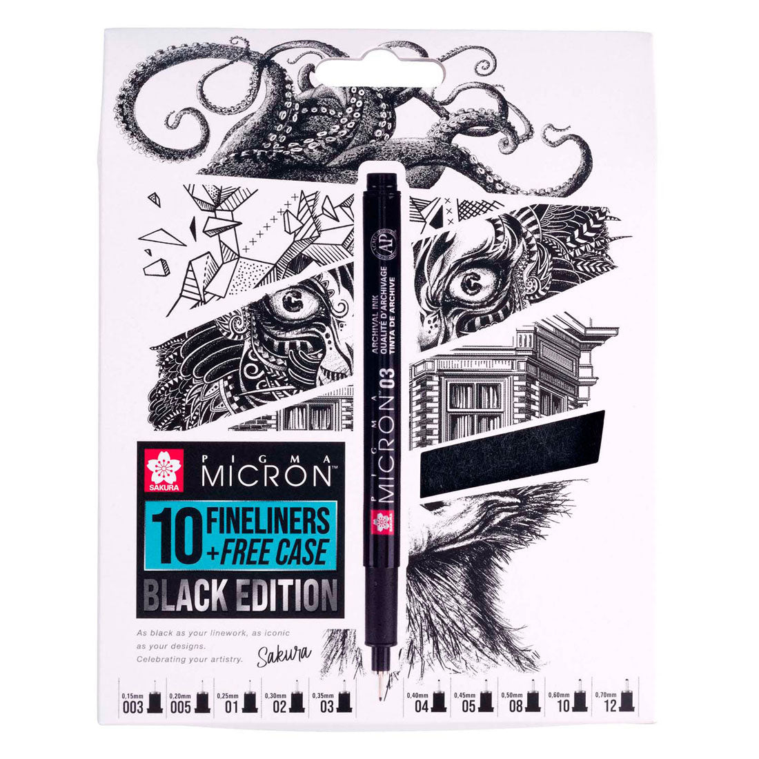 Sakura Pigma Micron Black Edition Set und Gratis-Etui, 10 Stück