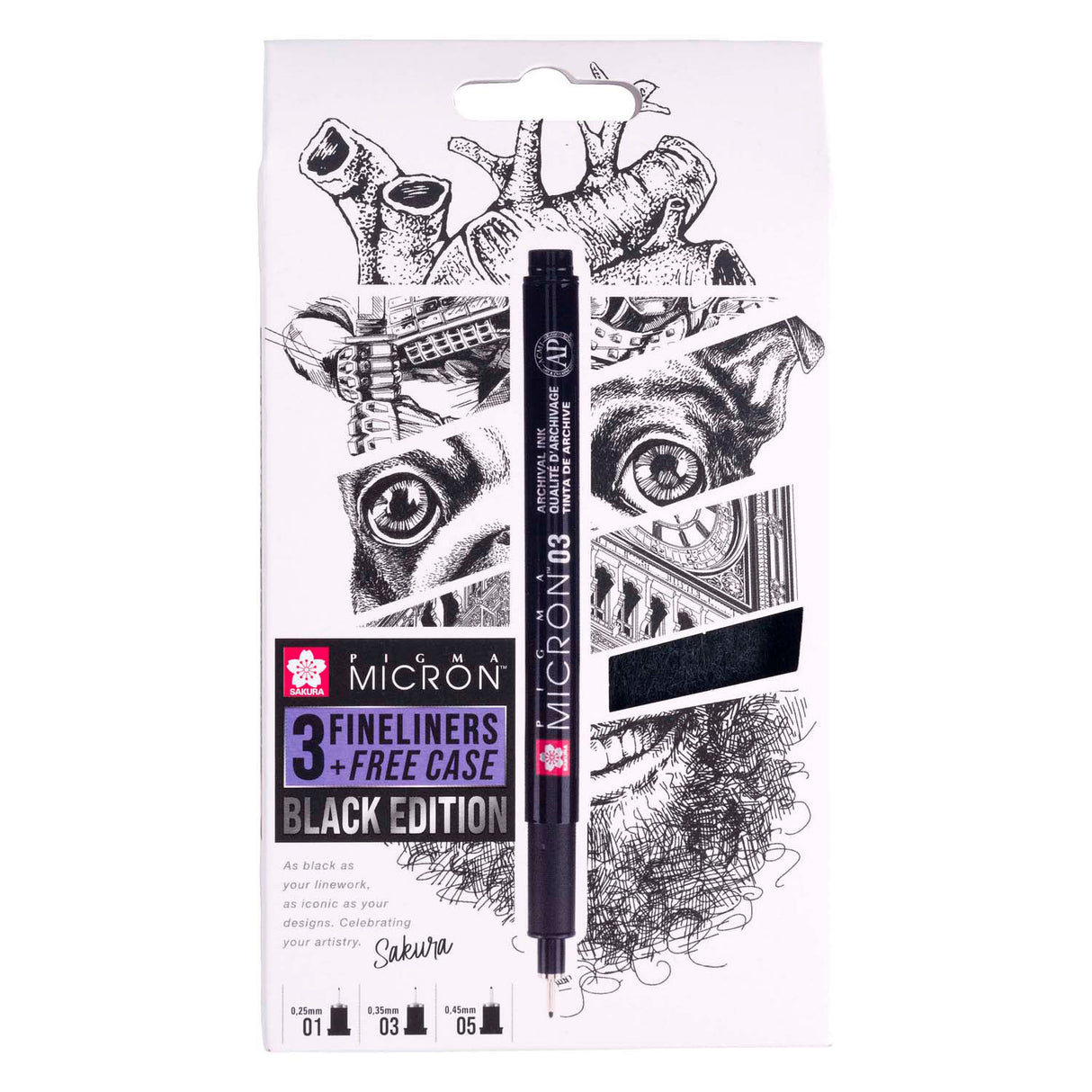 Sakura Pigma Micron Black Edition Set und Gratis-Etui, 3-tlg