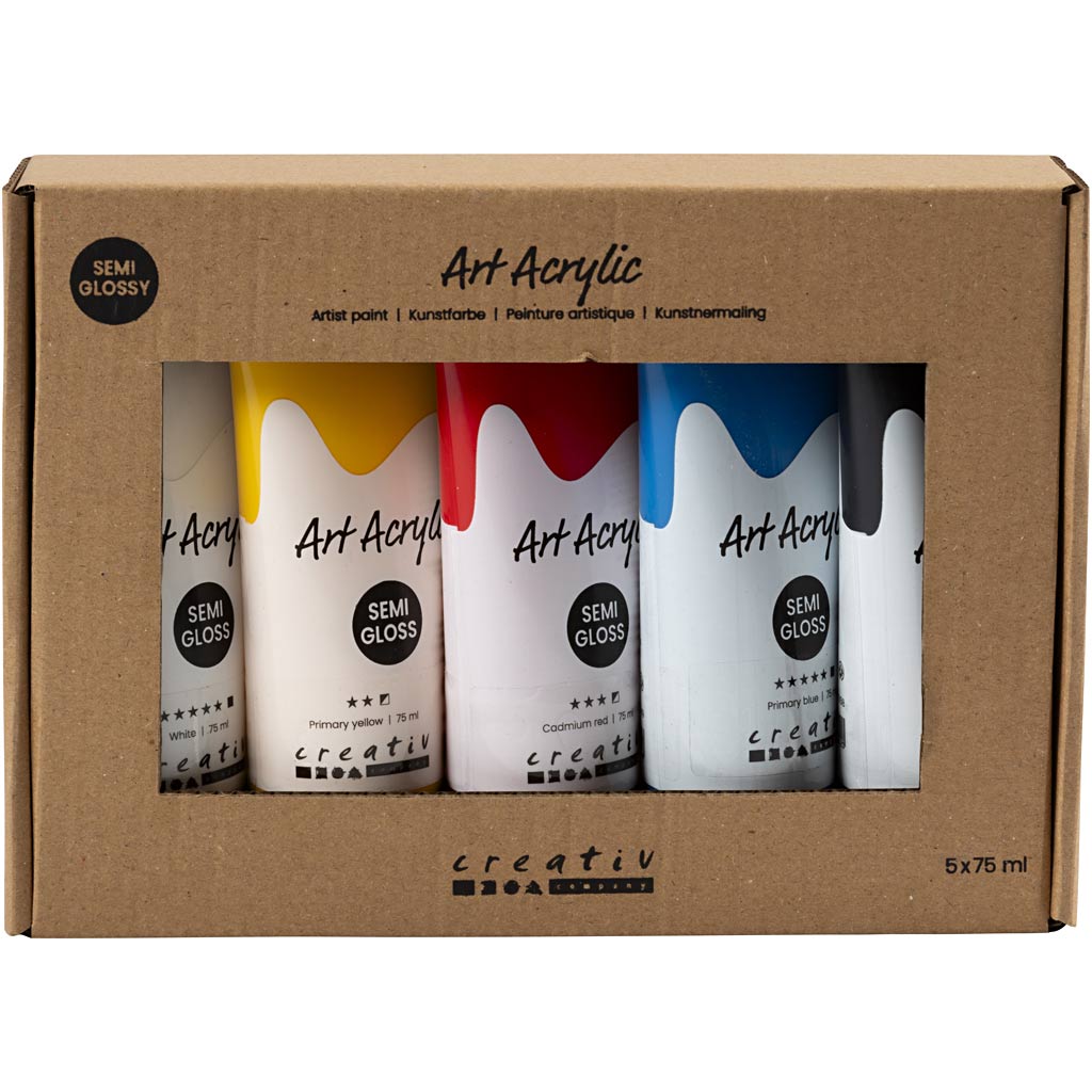 Pigment Art Acrylfarbe Primärfarben, 5x75ml