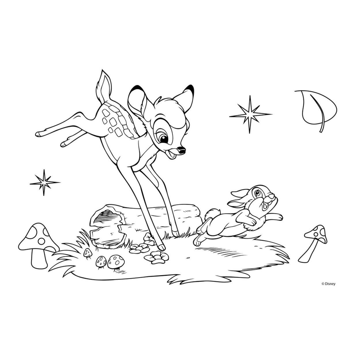 Disney-Bambi-Malvorlagen mit Schablone und Stickerbogen