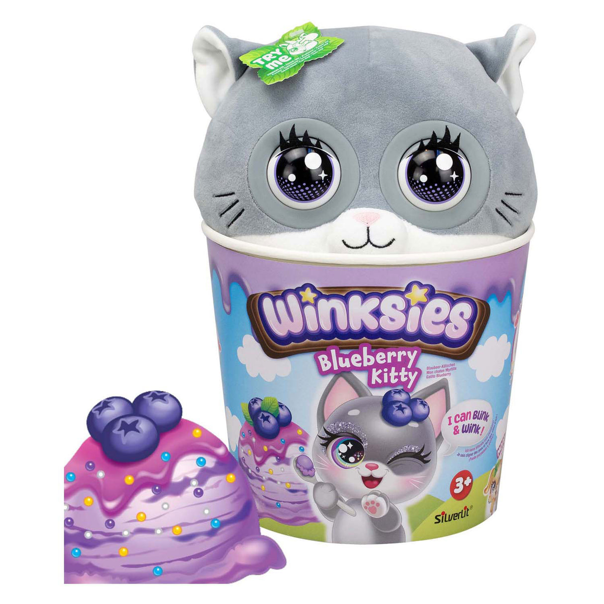 Silverlit Winksies Blueberry Kitten – interaktives Kuscheltier in einem Eisbecher