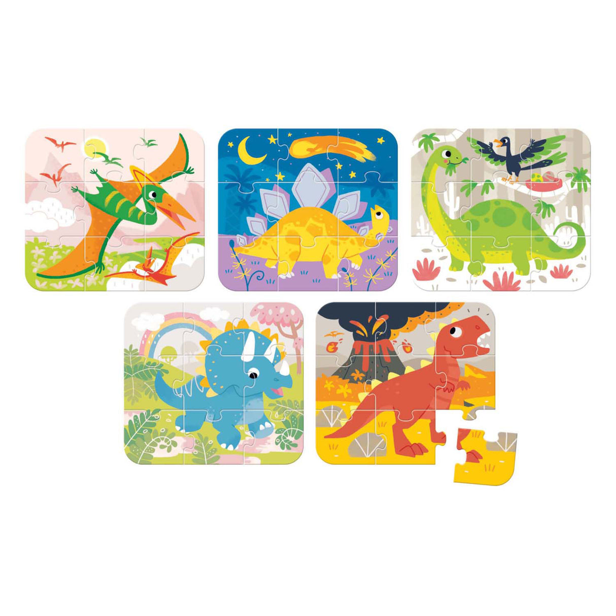 Bananen-Panda-Puzzle für unterwegs mit Dinosauriern 3+ – fünf Puzzles mit je 9 Teilen – lustiges Dino-Puzzlespielzeug.