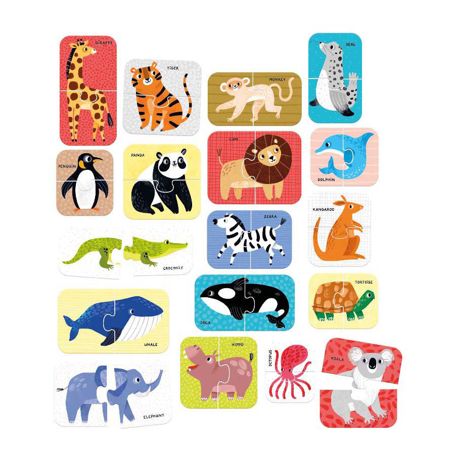 Bananenpanda - Puzzlepaare wilder Tiere - 18 Teile.