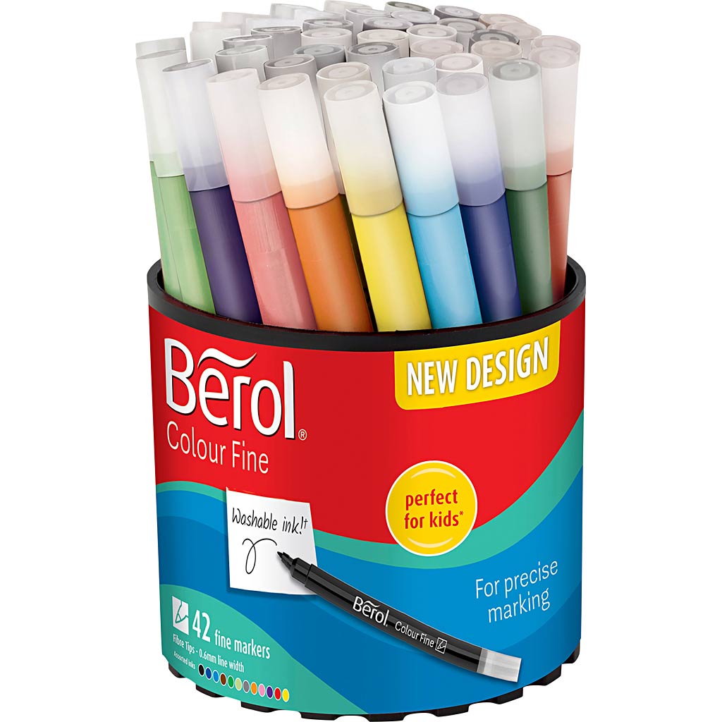Berol colourfine, D 10 mm, Strichstärke 0,3-0,7 mm, verschiedene Farben, 42 Stück 1 Box
