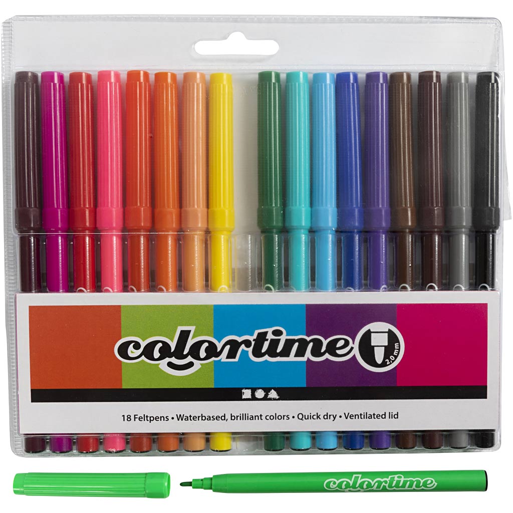 Colortime-Marker, Strichstärke 2 mm, verschiedene Farben, 18 Stück, 1 Box