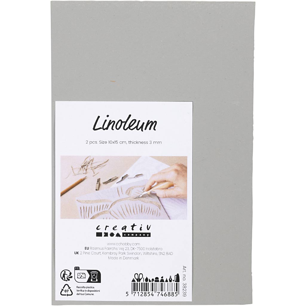Creativ Company Linoleum, Größe 10x15 cm, Stärke 3 mm, grau, 2 Stück 1 Karton