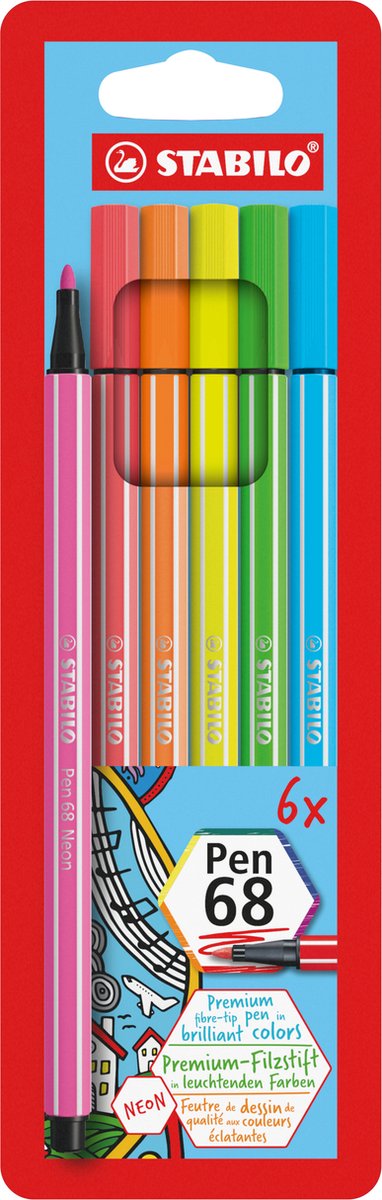 Stabilo Pen 68 – Filzstift – Set mit 6 fluoreszierenden Teilen