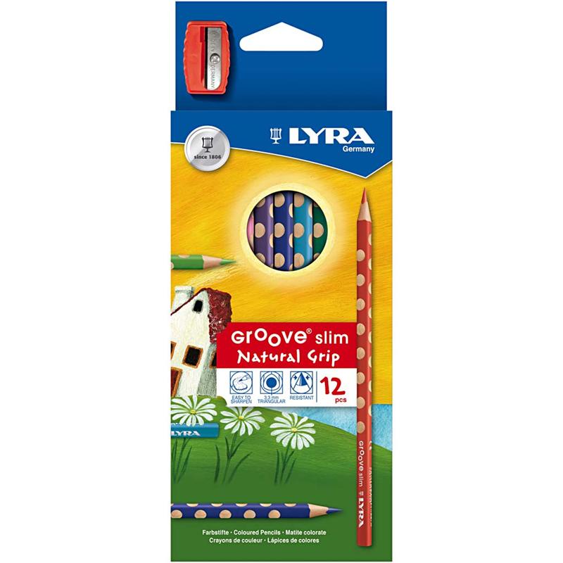 Lyra Groove dünne Buntstifte, L: 18 cm, Mine 3,3 mm, farbig sortiert, 12 Stück 1 Box