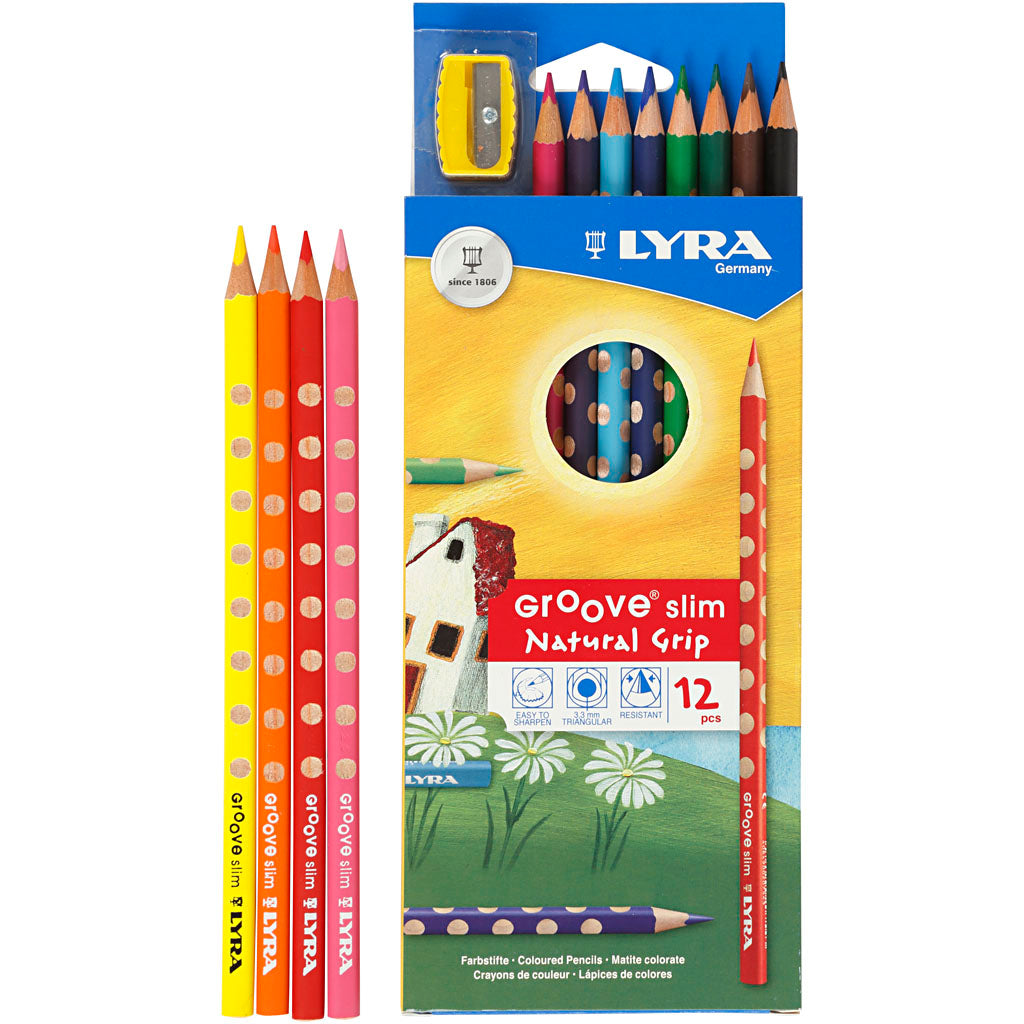 Lyra Groove dünne Buntstifte, L: 18 cm, Mine 3,3 mm, farbig sortiert, 12 Stück 1 Box