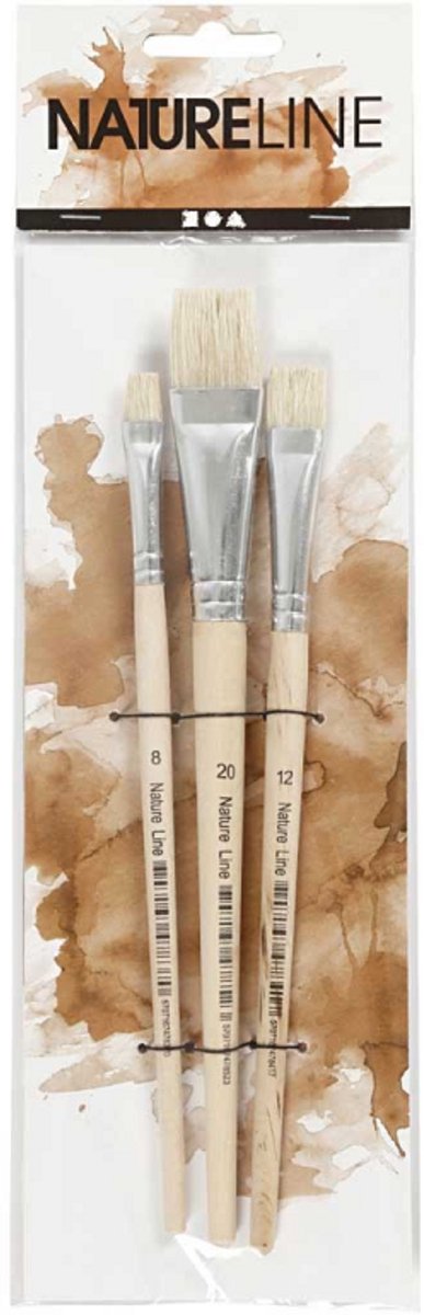 Creativ Company Nature Line Pinsel, Größe 8+12+20, L: 18,5-20,5 cm, B: 10-20 mm, flach, 3 Stück 1 Box