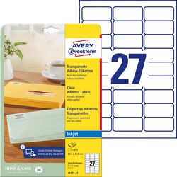 Inkjetetiket avery 63 - 5x29 - 6mm transparant 25 vel 27 etiketten per vel