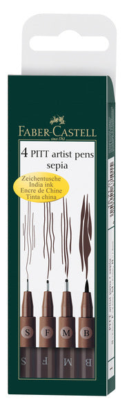 Faber Castell FC-167101 Zeichenstift Faber-Castell Pitt Artist Pen 4-teiliges Etui Dark Sepia