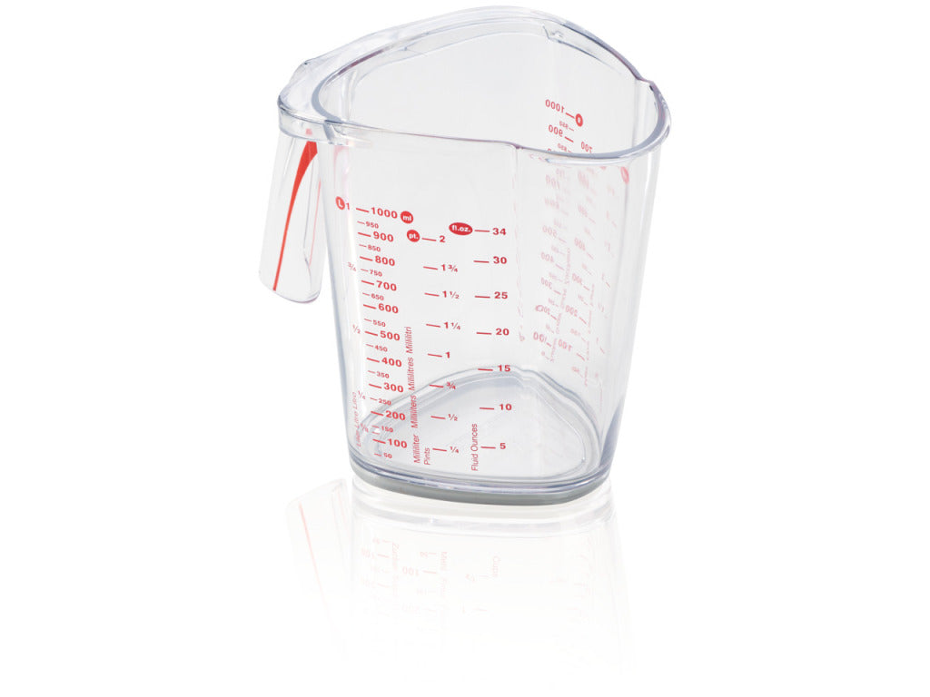 Leifheit Comfortline Messbecher - 1 Liter - inkl. rutschfeste Unterlage - inkl. Ausgießer – spülmaschinenfest – transparent