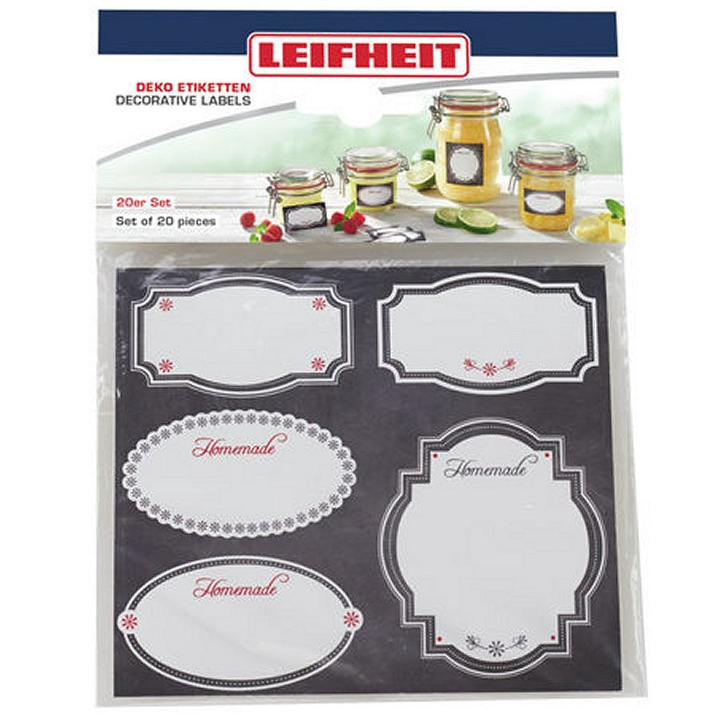 Leifheit 3218 selbstklebende Deko-Etiketten 20 Stück schwarz und weiß