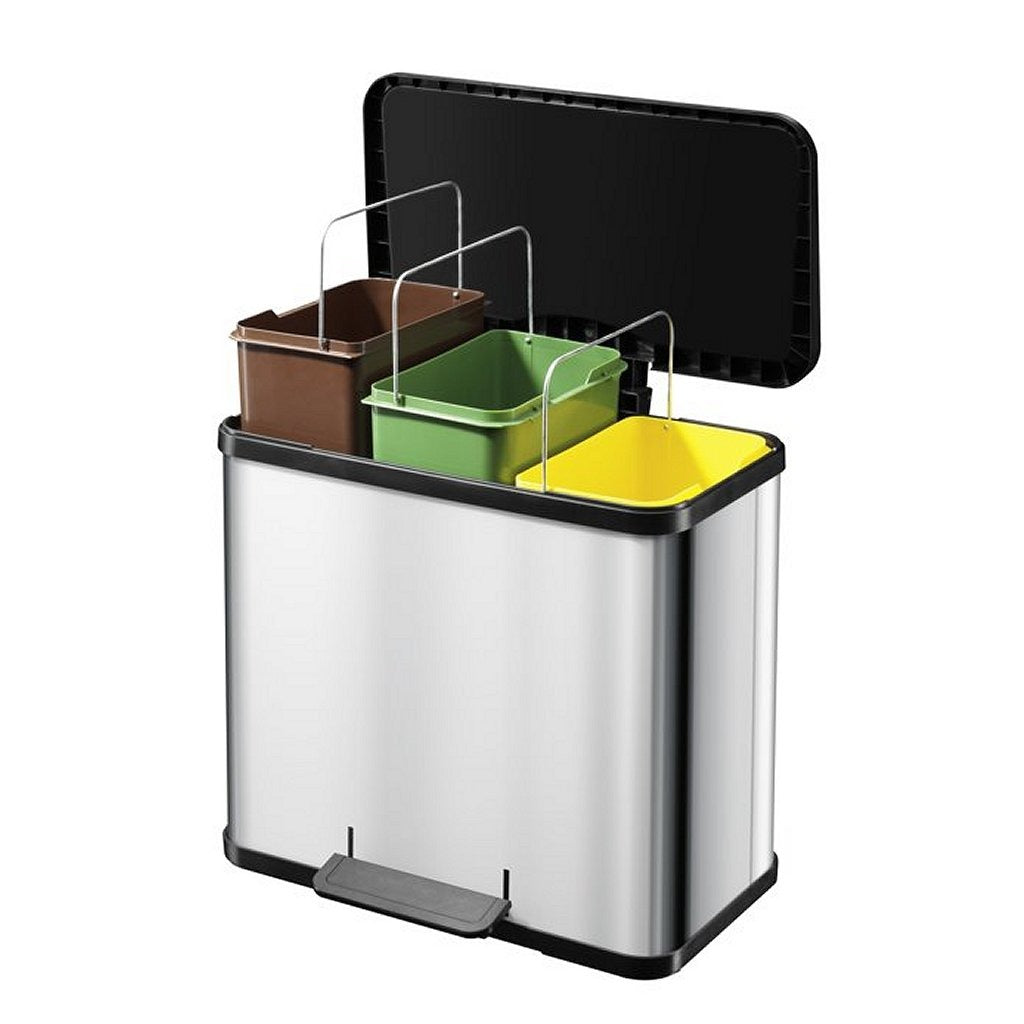 Hailo 0633-220 Öko Trio Plus L Pedal Bin 3x9l Silber Schwarz