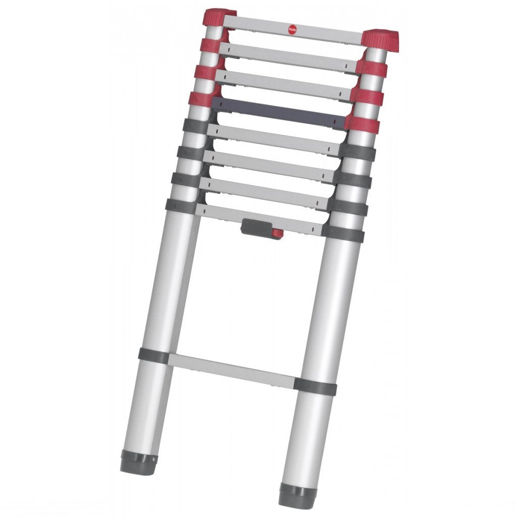 Hailo T80 Aluminium-Teleskopleiter 13 Stufen + Stabilisierungsstange 111-380 cm
