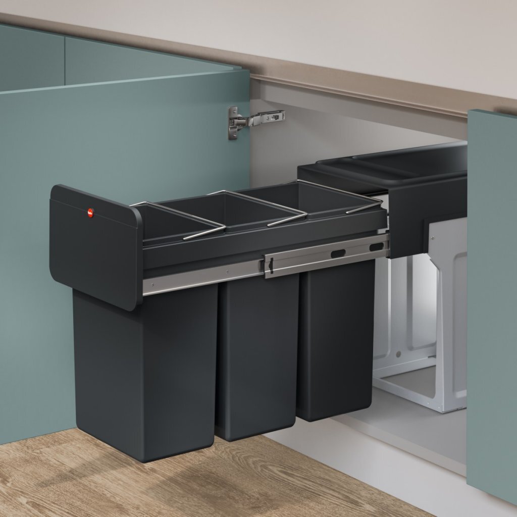 Hailo 0310-300 Ecoline Design Trio L eingebaute Abfall Biner 3x10L Schwarz