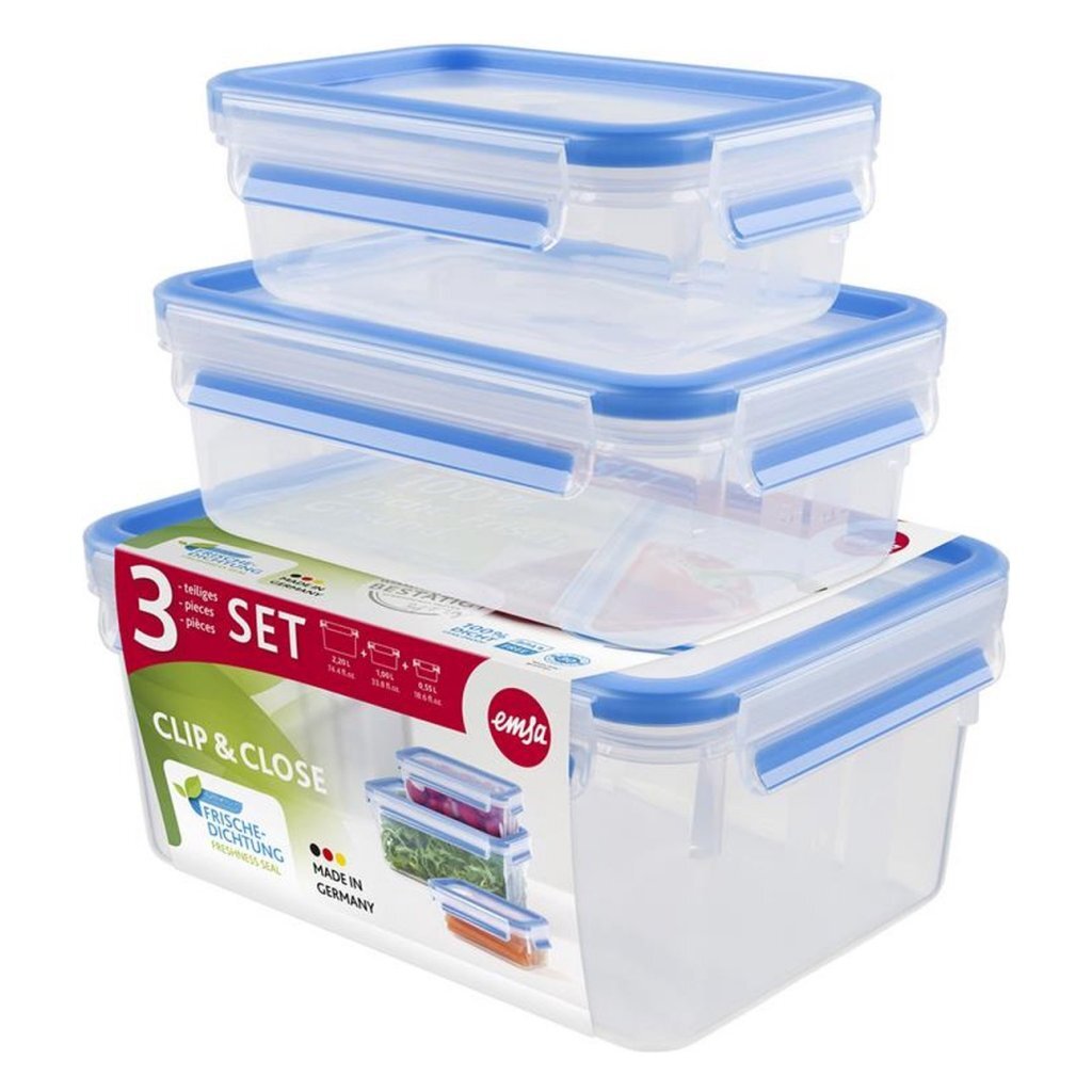 EMSA 508566 Clip Close Versholding Boxen 0,55L 1L 2,3 l 3 Stück Blau