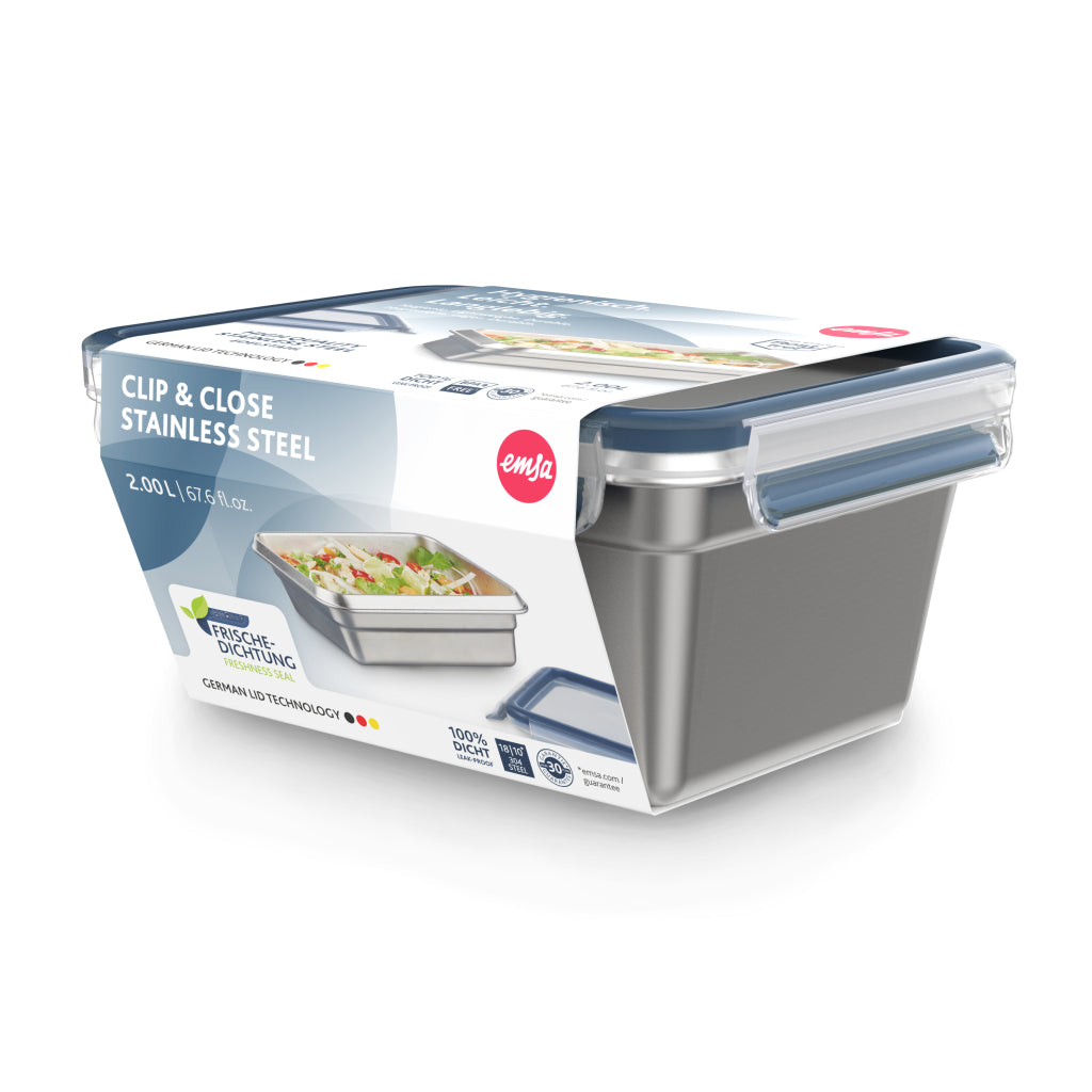 Emsa n1150600 Clip-and-Close-Lebensmittelbehälter, 2 l, Edelstahl