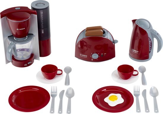 Theo Klein Theo Klein Toy Kitchen Großes Frühstücksset mit Toaster, Wasserkocher und mehr, Rot