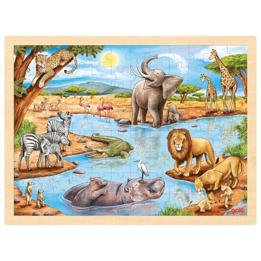 Goki Puzzle - Afrikanische Savanne - 96 Teile - 40x30x0,8cm - Holz - 3+