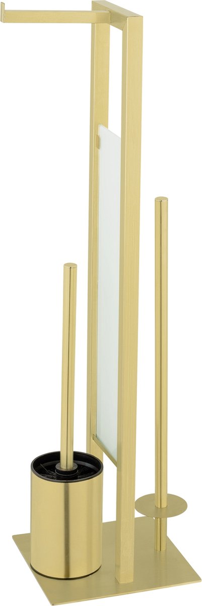Wenko Toilettenbutler Rivalta Edelstahl mattgold - Toilettenbürste mit Halter, Toilettenpapierhalter und Ersatzrollenhalter freistehend