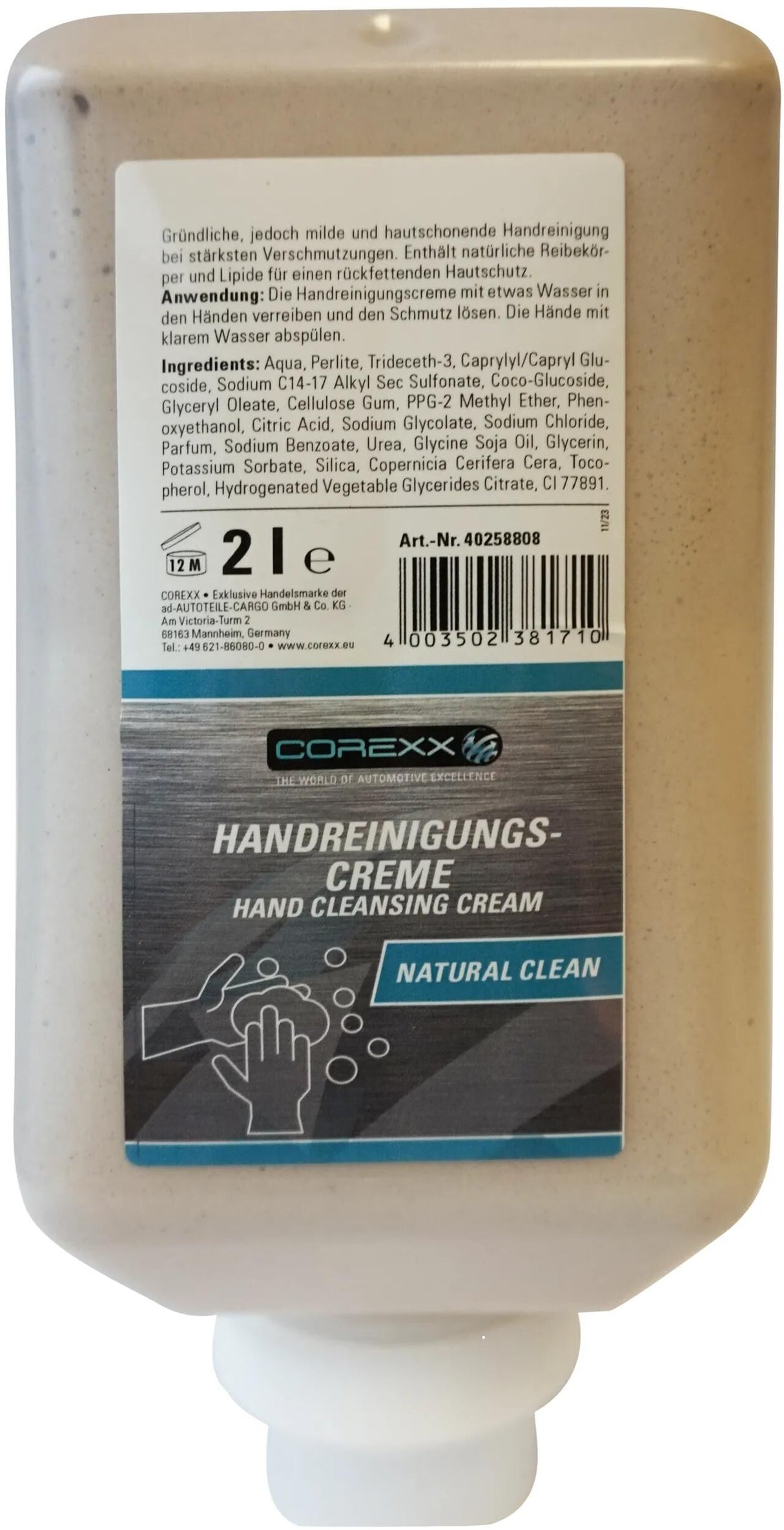 Corexx Hautschutzprodukt Natural Clean. Handreinigungscreme 2l