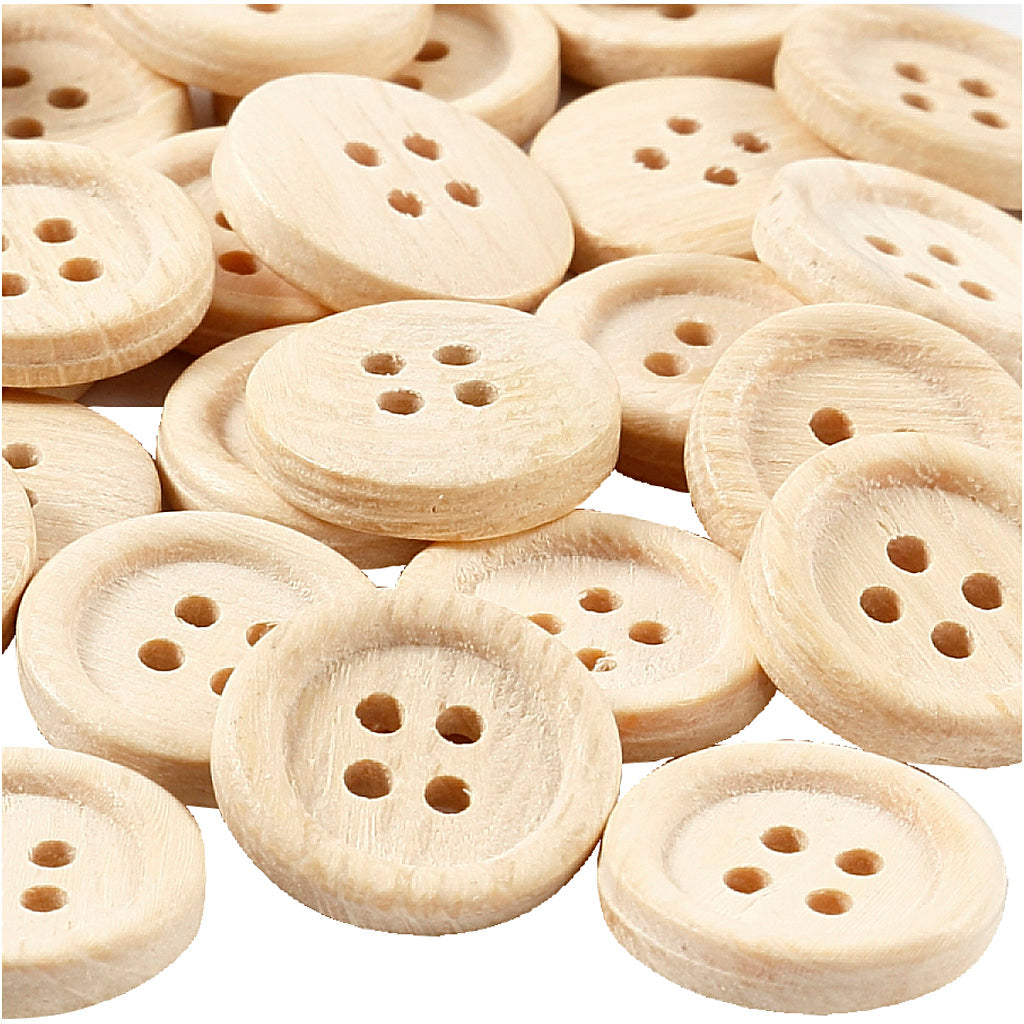 Creativ Company Holzknöpfe, D 23 mm, 4 Löcher, 30 Stück, 1 Box