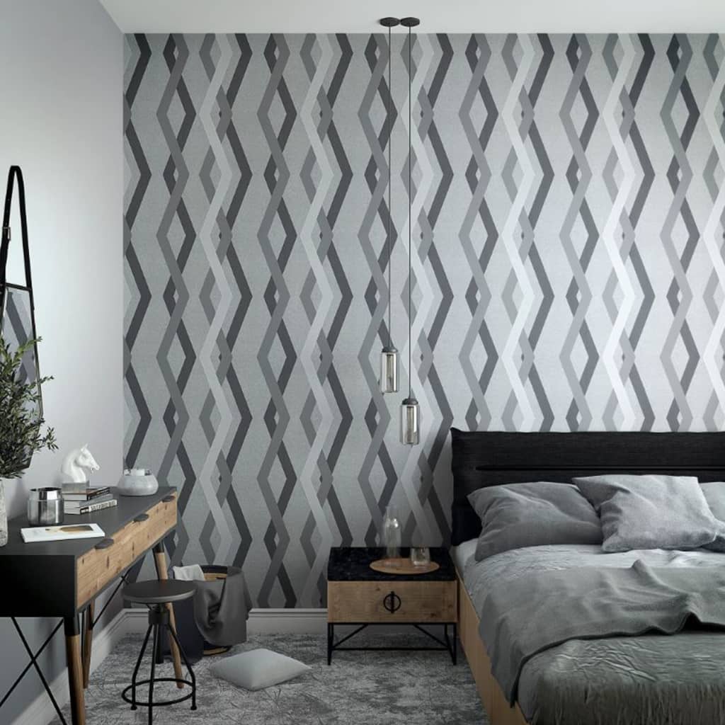 Noordwand Tapete topchische Grafiklinien Diamanten grau und schwarz