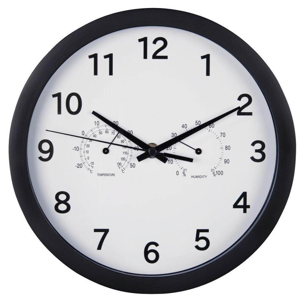 Hama Wanduhr Pure Plus ø 25 cm mit Thermo-Hygrometer geräuscharm Schwarz
