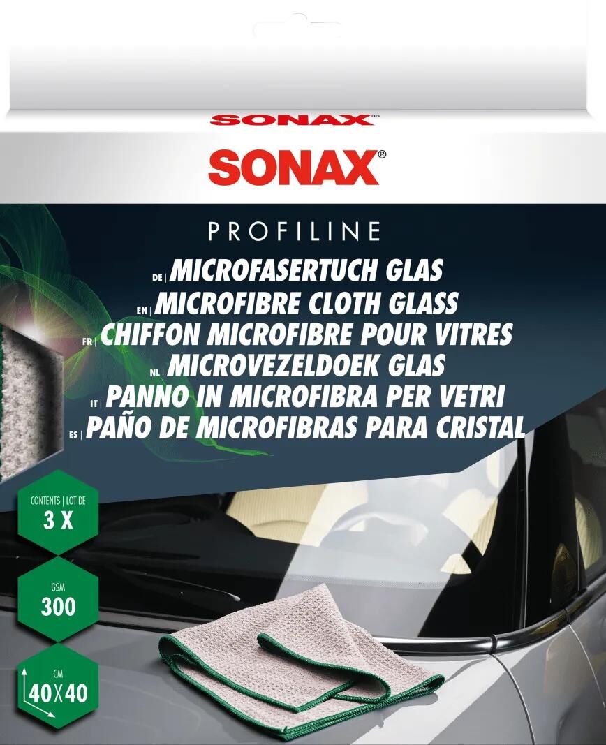 Sonax Mikrofasertuch Glas-Mikrofaser-Reinigungstuch 3tlg.