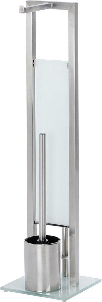 Wenko Toilettenbutler Rivalta Edelstahl matt – Toilettenbürste mit Halter, Toilettenpapierhalter und Ersatzrollenhalter freistehend