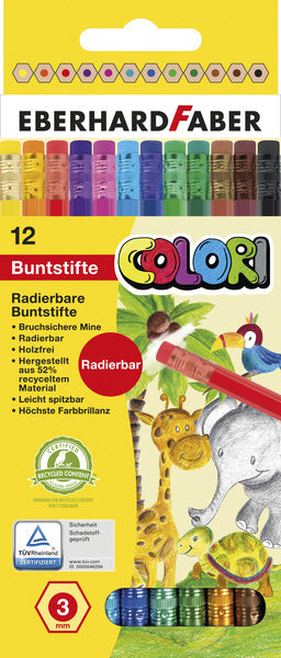 Eberhard Faber EF-514817 Buntstifte mit Radiergummi, Etui 12 Stück
