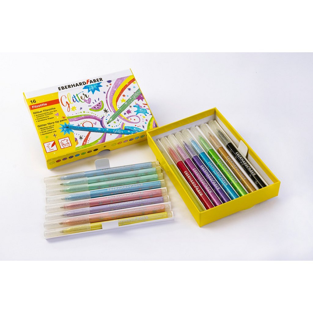 Eberhard Faber EF-551016 Filzstifte Glitzerbox 16 Farben