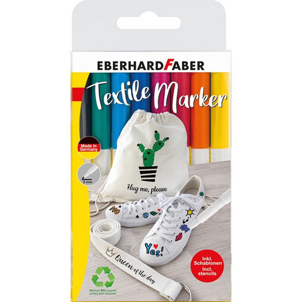 Eberhard Faber Textilmarker 8 Stück im Etui + 4 Schablonen mit Schablonen
