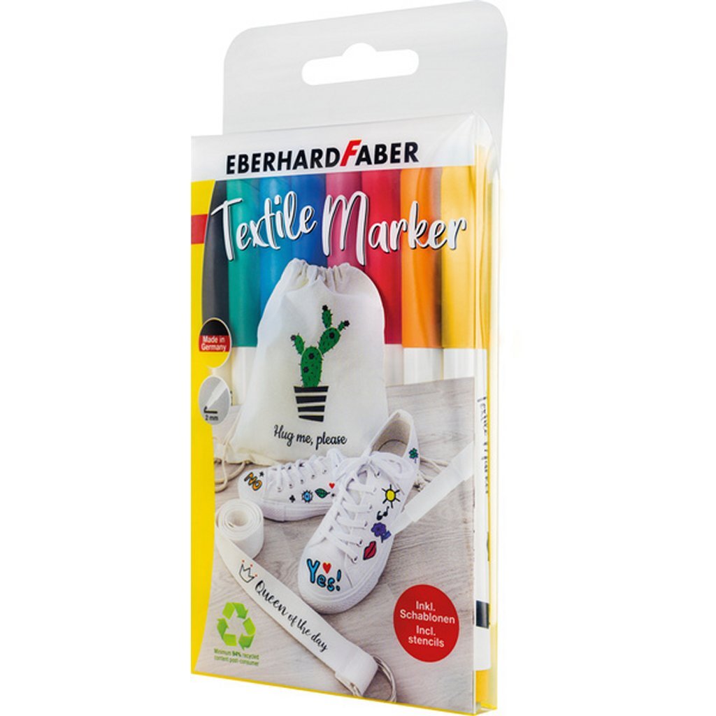 Eberhard Faber Textilmarker 8 Stück im Etui + 4 Schablonen mit Schablonen