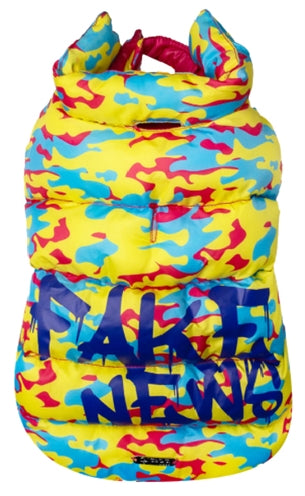 Croci Hundemantel Fake News Gelb Blau Fuchsia