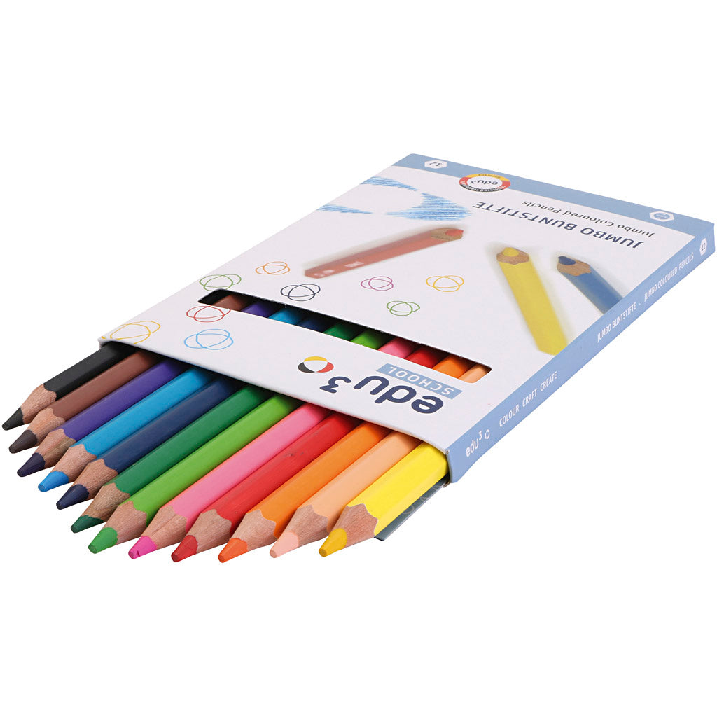 Edu3 Edu Jumbo Buntstifte, Stärke 10 mm, Mine 5 mm, verschiedene Farben, 12 Stück 1 Box