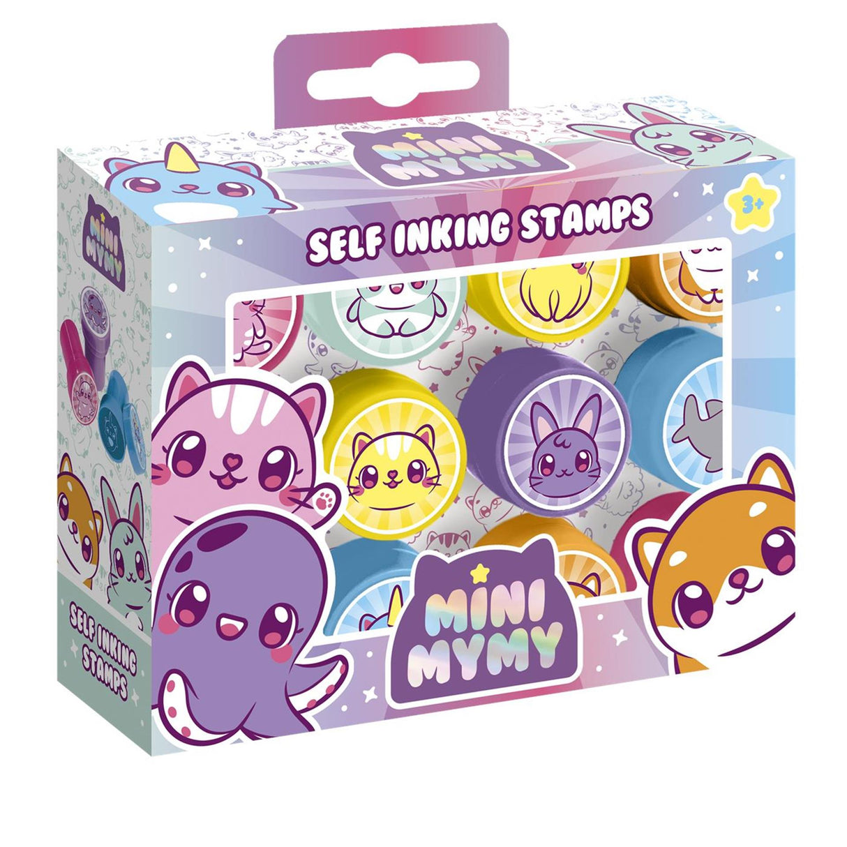 Mini mymy totum 12 zelfinktende stempels met kawai dieren, stempelen - creatief speelgoed stempelset - jongens en meisjes vanaf 3 jaar