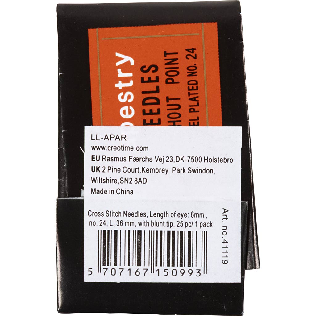 Creativ Company Sticknadeln, Länge des Öhrs: 6 mm, Größe 24, L: 36 mm, ohne Spitze, 25 Stück 1 Box