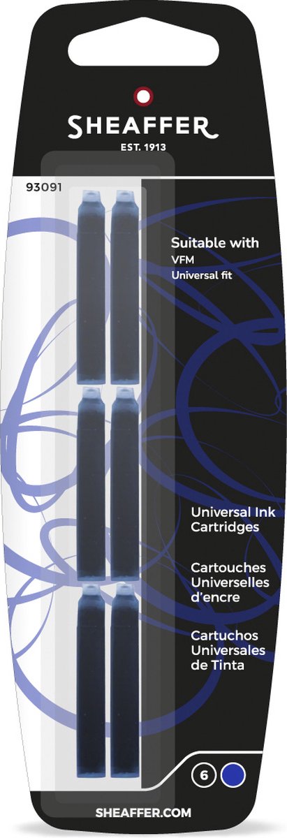 Sheaffer Tintenpatronen-Set – Skrip – verpackt im Blister – 6 Stück – für VFM – Schreibfarbe Blau – SF-93091
