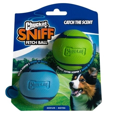 Chuckit! sniff fetch ball m - 2-pack - bacon peanut butter - scented fetch balls - ball dog