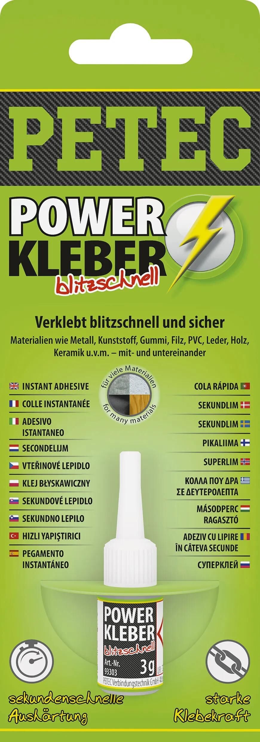 Petec Universalkleber Power Kleber Blitzschnell Zweitkleber 3g SB Wasserflasche