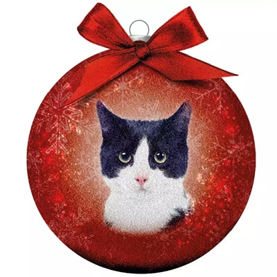 Plenty Gifts Weihnachtskugel mattiert schwarz weiß Katze rot