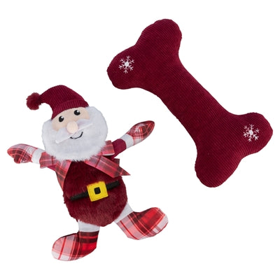 Trixie Weihnachtsgeschenkset Knochen mit Weihnachtsmann-Plüschstoff