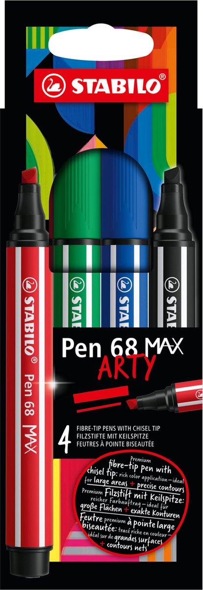 Stabilo Pen 68 Max Arty – Filzstift mit dicker Keilspitze – Set mit 4 Stück