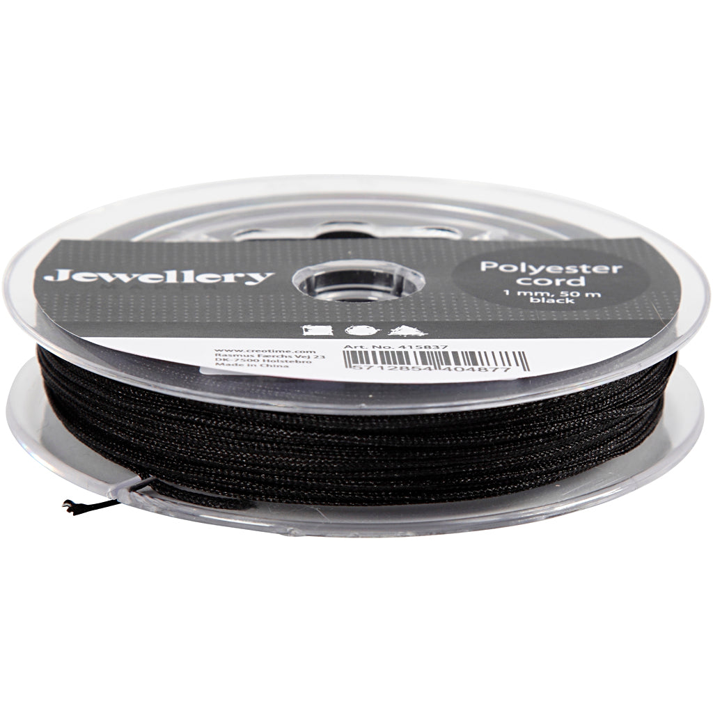 Kreativfirma Polyester Cord Black, 50 m